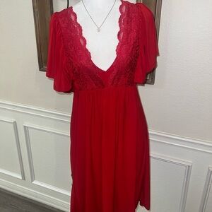 Gorgeous Vintage Cjoadies Red Deep V-Neck Lace Dress Size L